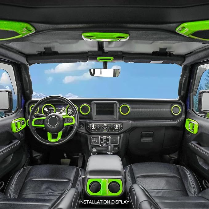 Barong for Jeep Wrangler JL JLU Gladiator JT 2018-2023 Accessories Interior Decoration Steering Wheel Gear Cup Holder Door Panel AC Air Vent Reading Light Cover 23PCS Full Set (Green)