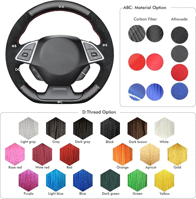 MEWANT for Camaro Steering Wheel Cover 2016-2024 Hand-Stitched for Chevy Camaro Car Steering Wheel Wrap
