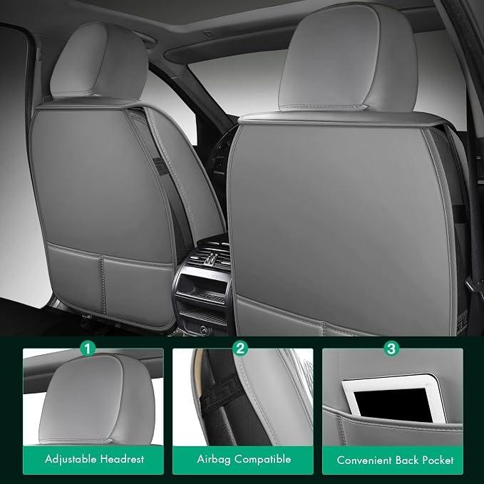 SCITOO Full Set Seat Covers,Universal Gray Seat Covers,Fit most Vehicle | Waterproof&Leather Car Seat Covers,Airbag-compatible,Detachable design, easy to install & remove,Fits for Chevrolet, For Ford