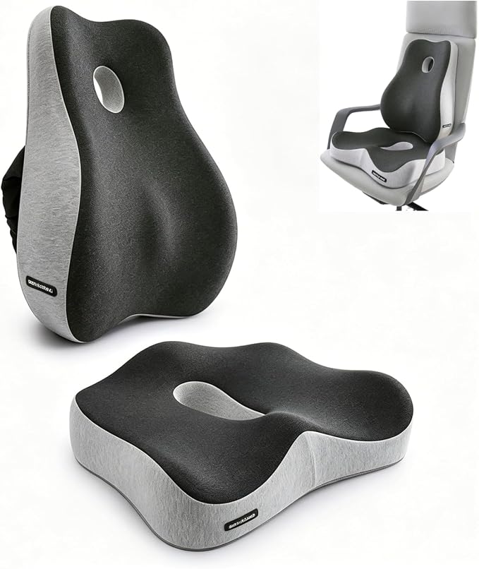 Seat Cushion & Lumbar Support Pillow Set for Office Chair,and Tailbone Discomfort with Lumbar Support Pillow and Seat Cushion - Perfect for Home, and Gaming Chairs Chair Cushion(Light Gray)