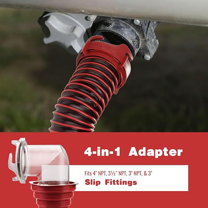 3FT RV Sewer Hose Kit: Heavy Duty Camper Waste Hose with Leak-Proof Swivel Fittings, 90° Clear Elbow, 4-in-1 Adapter, TPE Tech for Crush-Proof and UV-Resistant