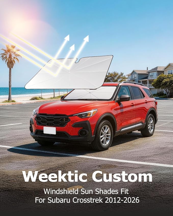 Weektic Custom Windshield Sun Shade Umbrella for Subaru Crosstrek 2012-2026, [Double Thickened Ice Crystal Coating] Sun & Heat Protection, Keep Vehicle Cool & Protect Interior