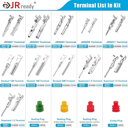 JRready ST6531 Pin Connectors Male Female Crimp Contact Pins Terminals Kit Deutsch 12 16 20 Molex MLX 093” 062” Micro-Fit Mini-Fit Jr. Superseal 1.5 Terminal with Pin Extractor Removal Tool 1310Pcs