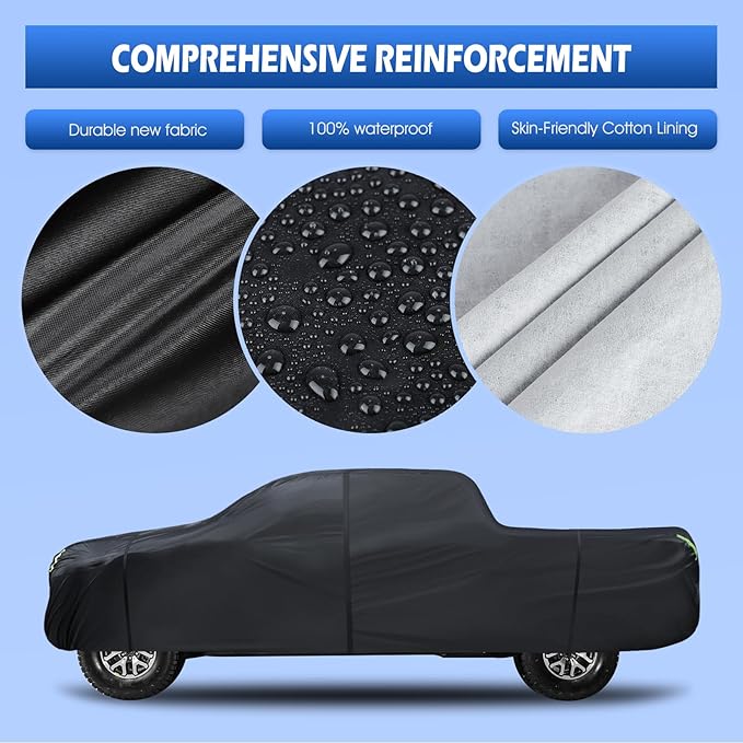 Truck Cover Waterproof All Weather, 6 Layers Pickup Cover Fit for Ford F150, Chevrolet Silverado, Gmc Sierra, Ram 1500 See Size Chart (T3 Fit Truck Length Up to 240 inch)