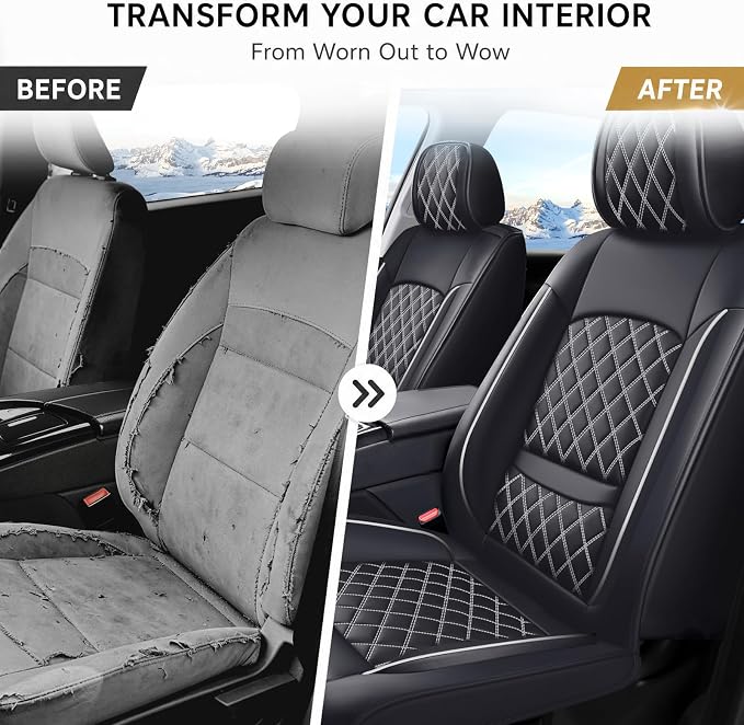 Fit Edge Car Seat Covers for Ford Edge 2007-2025 2026 - Luxury Leather, Anti-Slip, All-Weather Seat Cushions, Waterproof & Breathable, Airbag Compatible, Full 5-Seat Set (Whiteline)