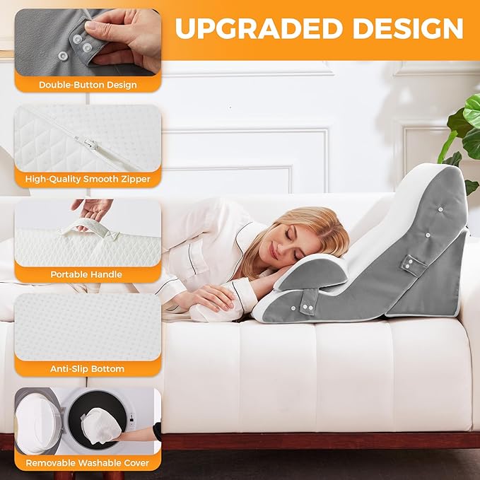 Ruqmuis 4PCS Wedge Pillow Set for After Surgery, Adjustable Back Pillow for Bed Sitting up, Acid Reflux, Bed Wedge Pillow Headboard for Sleeping & Snoring, Orthopedic Pillow for Post Surgery, White