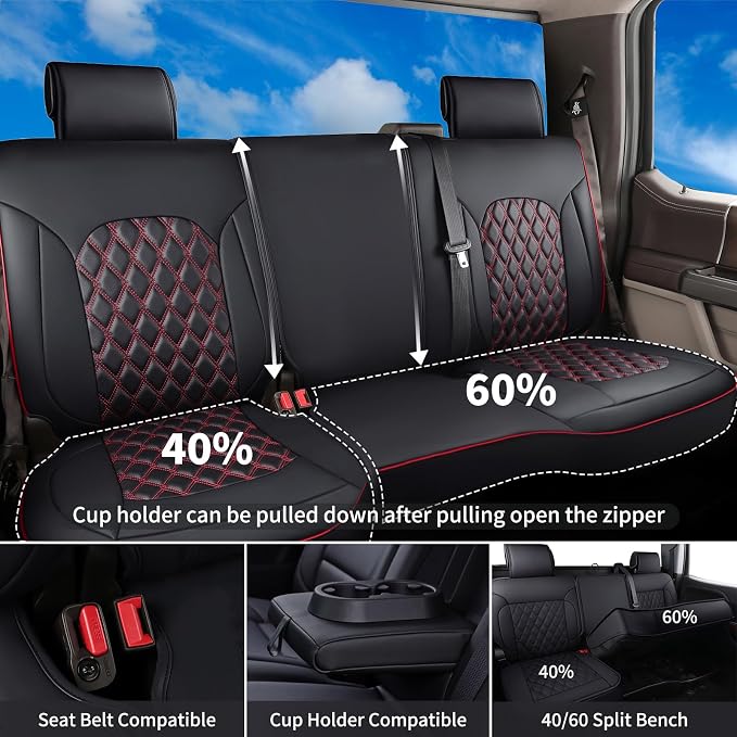 Huidasource Silverado Custom Seat Cover Full Coverage Fit for Chevy Silverado GMC Sierra Pickup 1500 2014-2018, 2500HD 3500HD 2015-2019 Crew Double Extended Cab Seat Cushion Cover(Full Set/Black&Red)