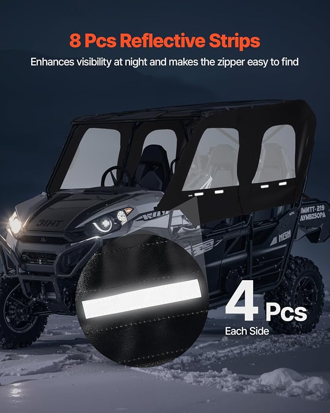 VEVOR Cab Enclosure Upper Doors, Compatible with Kawasaki Teryx4 2012-2022, Soft Upper Doors, Windproof & Waterproof Upgraded Zipper UTV Soft Side Window Kit, Work with Roof and Partial Windshields