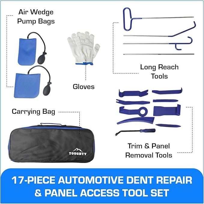 Toughty 17-Piece Repair Tool Set- Compact Stainless Steel Tool Kit with Carrying Tool Bag, Mini Portable Tools for Cars, Motorcycle & Home Repairs