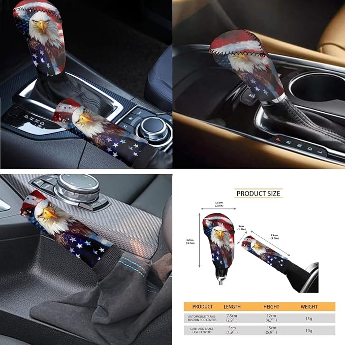 American Flag & Bald Eagle Car Seat Cover Set of 11, Patriotic Auto Decor with Universal Fit Steering Wheel & Seat Belt Covers for 250th Anniversary and 4th of July