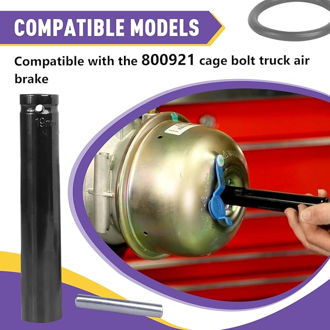 2PCS 19mm Socket Tool 3/4" Truck Cage Bolt, Compatible with Truck Air Brakes with 800921 Cage Bolt, Extra Deep 3/4" Socket 1/2" Drive, with Three Rubber Rings and Three Metal Bars