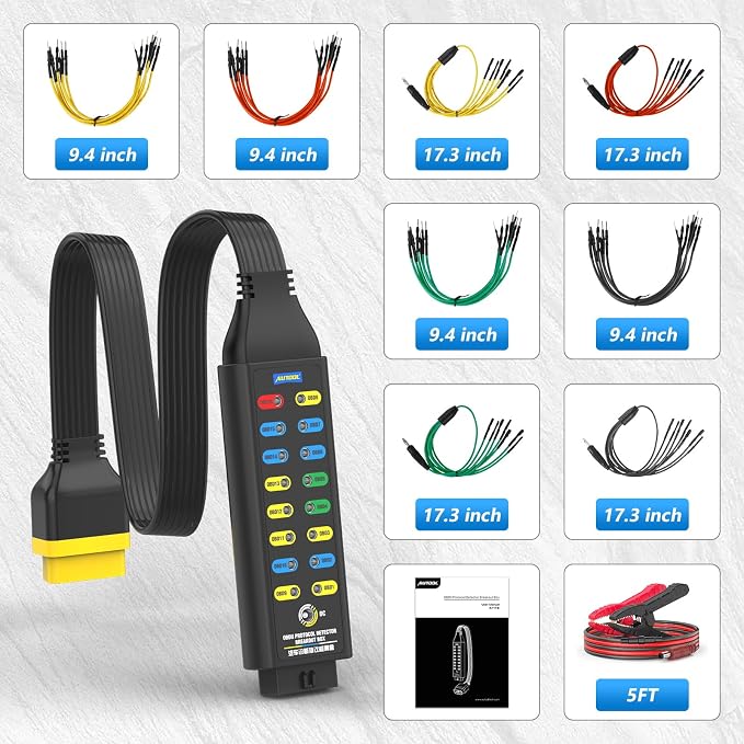 OBD2 Breakout Box Auto OBDII Protocol Detector | 16-Pin Diagnostic Tool with Ground, Power & Protocol Circuit Detection with Jumper and Clips