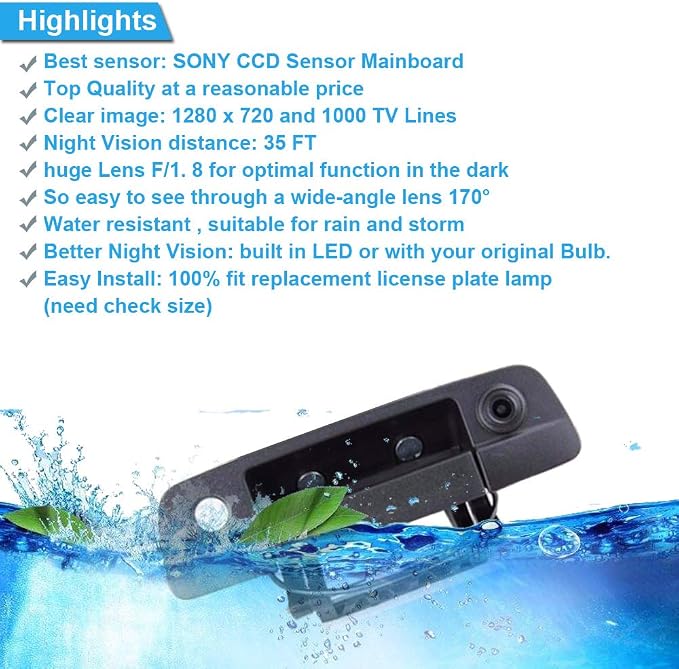 Car Parking Camera Night Vision Reversing System Parking Assistance - Waterproof Trunk Handle Rear View Back up Vehicle Camera for 2009-2018 Dodge Ram 1500 2500 3500 Tailgate Handle Truck