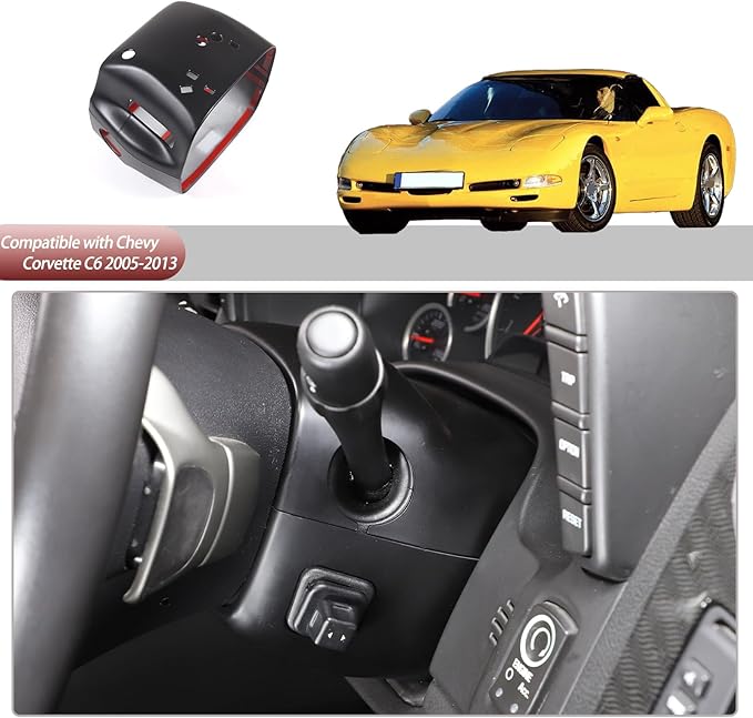 Steering Column Cover Trim Kit Compatible with Chevy Corvette C6 2005-2013, Carbon Fiber Pattern Steering Wheel Base Trim Cover Accessories (Matte Black)