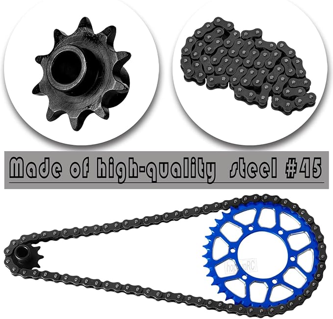 Steel Roller Chain&Rear Swing Arm&Rear Hub Chain Sprocket Gears&Front Sprocket&Chain Guard Protector&Rear Wheel Hub Hex Upgrades for L0Si 1/4 Promoto-MX Motorcycle RTR FXR,Navy Blue