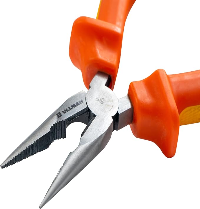 Ullman Insulated 6 in Long Nose Pliers with Industrial Non-Slip Grip - Perfect Hand Tool for Electricians, HVAC, and Contractors