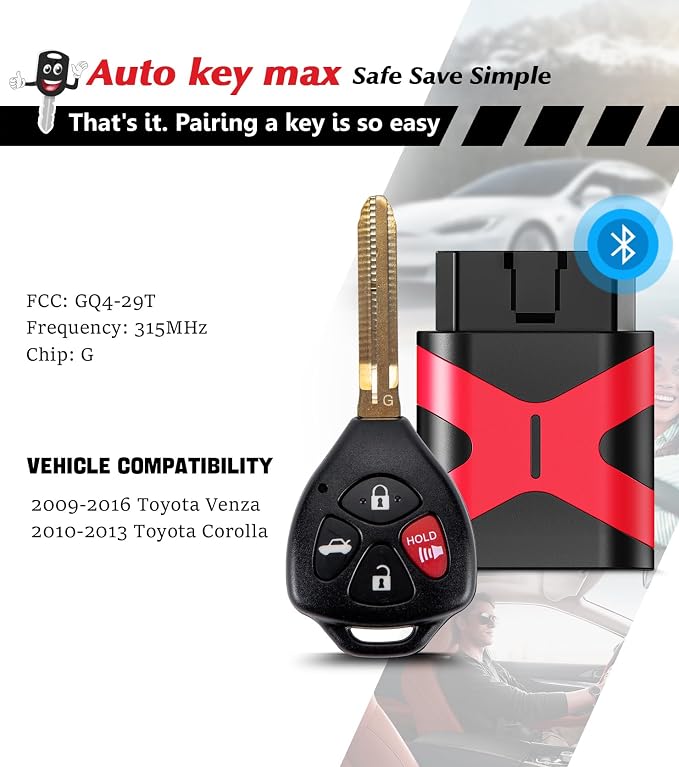 2 Programmable Keyfob Scanner Tool, Replacement Car Keys Fob and DIY Programmer Kit for Toyota Venza Corolla Avalon GQ4-29T ; (All Key Lost Programmer Kit
