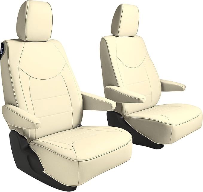 FH Group Custom Fit Car Seat Cover Specefically Made for Chrysler Pacifica 2017-2024 - 2nd Row Set Non Hybrid, Faux Leather, Solid Beige