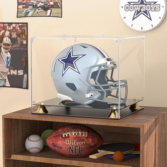 KOLIPI Football Helmet Display Case, Full Size Clear Acrylic Case Display for Football Baseball Motorcycle Helmet, Self-Assembly Showcase with Double Layer Base, Protector for Signed Memorabilia