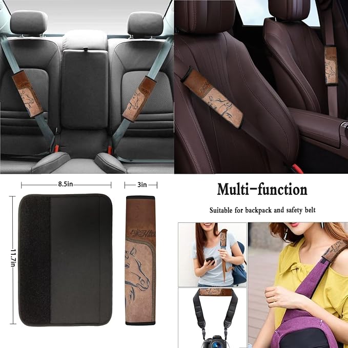 Suobstales Aztec Horse Print Car Seat Covers 11 Pcs American Tribal Car Accessories Interior Set Gifts Front Rear Split Seats Protectors with Steering Wheel Cover,Seatbelt Pads,Cup Holder,Keychain