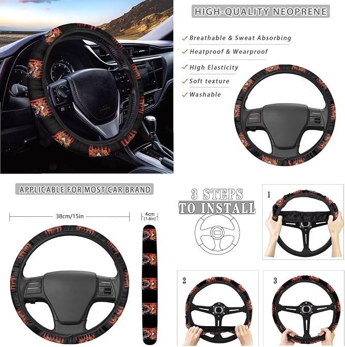 Xoenoiee Deer American Flag Maple Leaf Car Seat Cover Front & Rear Seat Cover with Steering Wheel Cover + Seat Belt Cover+ Cup Coasters+ Key Chains Universal Fit for Van Truck SUV