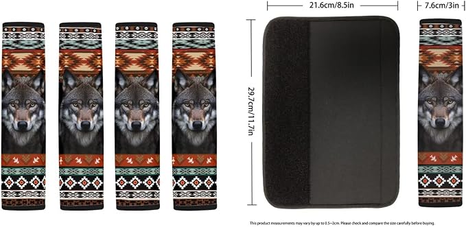 Wolf Print Car Seat Cover Full Set with Steering Wheel Cover Non Slip Seat Belt Pads Aztec Southwest Auto Seat Protector Universal Fit for Cars Trucks SUVs, Orange