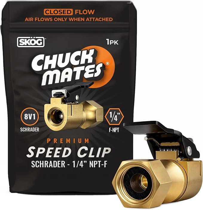 Chuck Mates Premium 1/4" NPT Quick-Connect Tire Inflator Chuck with SimpleSeal - Closed-Type (1 Pack)
