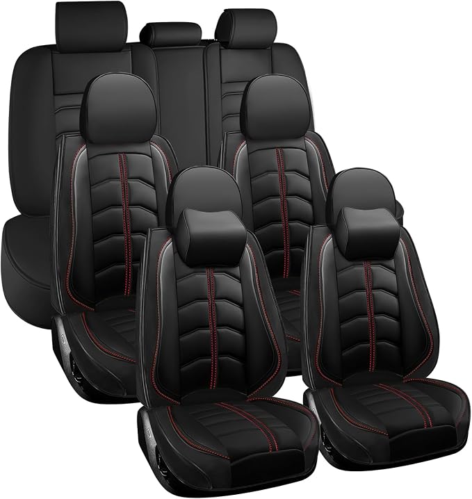 Car Seat Cover 7 Seats for Toyota Highlander 2001-2026, Durable Wear Resistant Waterproof Seat Covers, Breathable No Odor Premium Leather Vehicle Interior Accessories.(7 Luxury,Black)