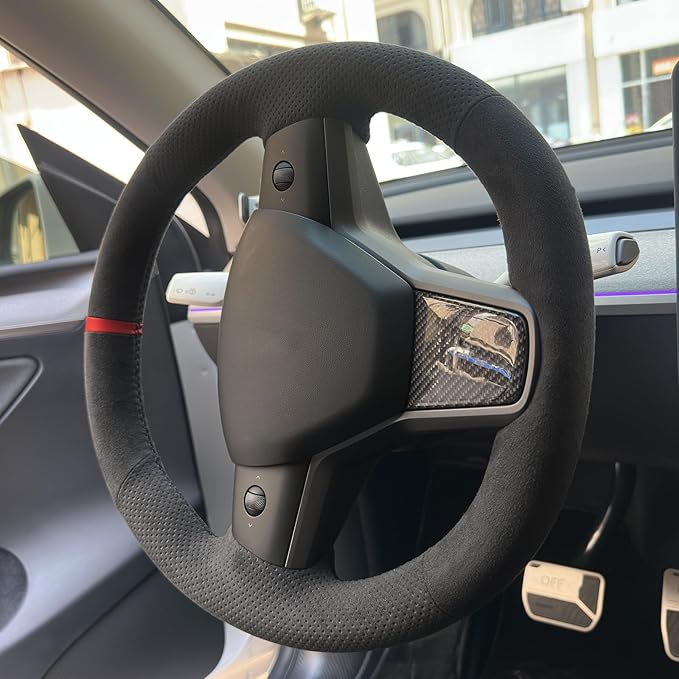 MEWANT Hand Sewn 9002 Athsuede Steering Wheel Cover for Tesla Model Y 2020-2023 Tesla Model 3 2023 Model Y Accessory