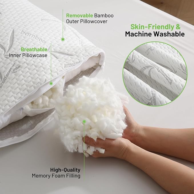 Primesoft Full Body Pillow with Removable Pillowcase for Adults,（Memory Foam Filling）（Long Pillow for Side Sleepers） （Fluffy and Firm）（Adjustable Filling）（20×54 Inch，White）