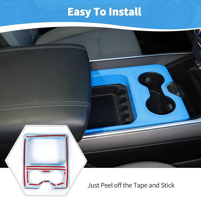 RT-TCZ for RAM Cup Holder Storage Box Trim Cover, Baby Blue Interior Accessories for Dodge RAM 2018-2023