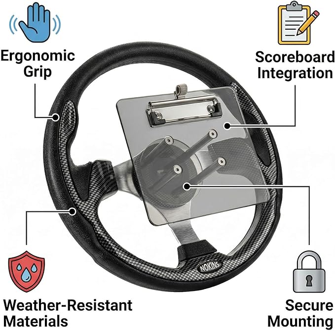 NOKINS 12.5" Universal Golf Cart Steering Wheel&Scorecard Holder, Fit EZGO TXT/RXV/Club Car DS/Precedent/Yamaha, Most Golf Carts (Carbon Fiber Black)