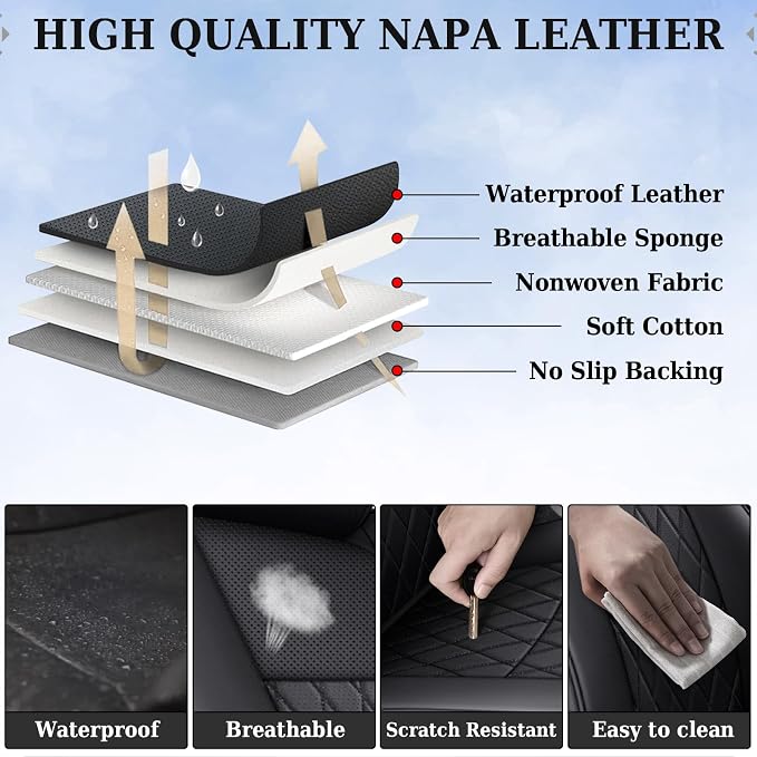 Coverado Tacoma Seat Covers Full Set, Faux Leather Seat Covers Custom Fit for 2005-2023 Toyota Tacoma Double/Crew Cab Base Prerunner SR5 Limited TRD Sport Interior Covers (Black)