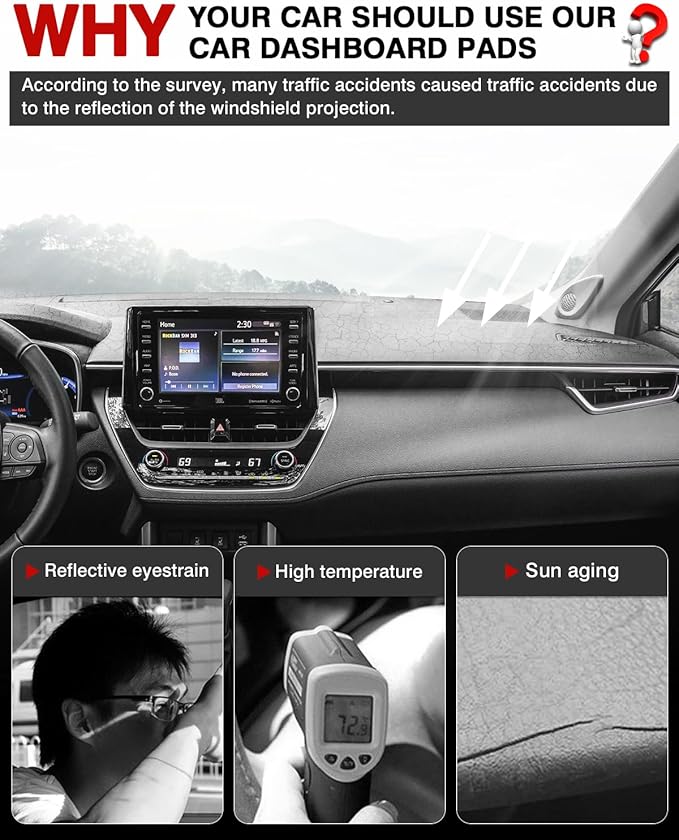 Autorder Dashboard Cover Mat for Toyota Corolla Cross 2022 2023 2024 2025 2026 Accessories Dash Cover Flannel Dash Mat Sunshade Glare UV Rays Protector (NOT fit for Corolla)