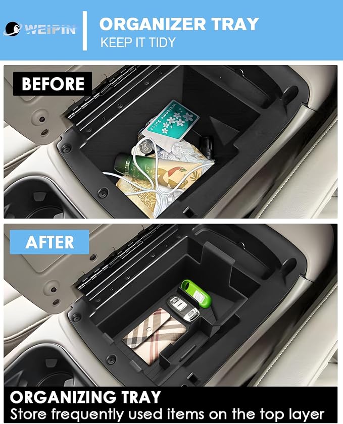 For Center Console Armrest Organizer Tray Compatible with 2003-2007 Classic Silverado/Sierra 1500/2500HD/3500HD & 2002-2006 Avalanche – Full Console w/Bucket Seats Only