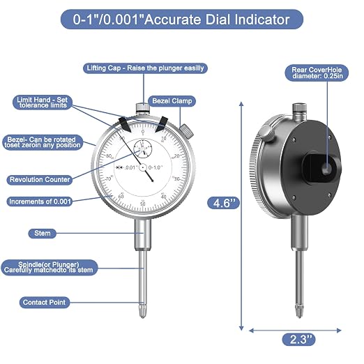 HDLNKAK Dial Indicator 0-1"/0.001" Dial Indicator with Case, Measuring Tool for Lathe, 3D Printing, Workshop, CNC Machine Tool, Table Saw