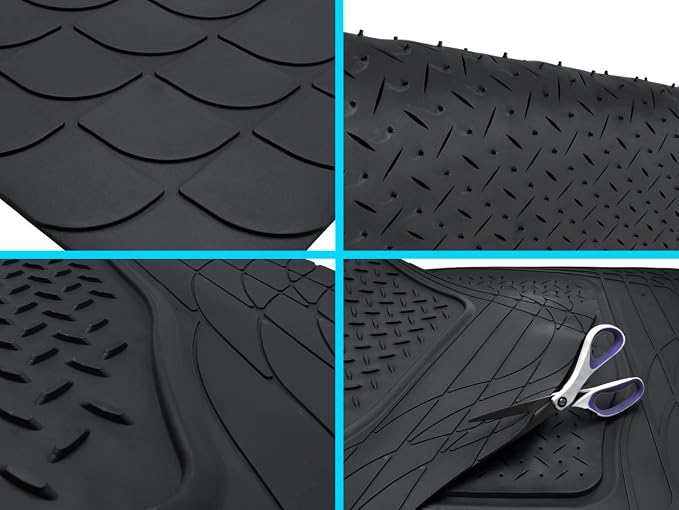 Motor Trend Premium All Weather Rubber Floor Mats for Cars SUV Trucks, Heavy Duty Universal Fit Trim to Fit Protection Floors Liners Full Set (2 Front Mats, 1 Rear Floor Mat, 1 Trunk Cargo Liner) s