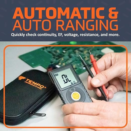 TEMPO Communications PM100 Ultra Portable Pocket Multimeter | Auto Ranging, 6000 Count | Measure AC DC Voltage, AC DC Current, Resistance, Continuity, Capacitance, Electric Field, Frequency