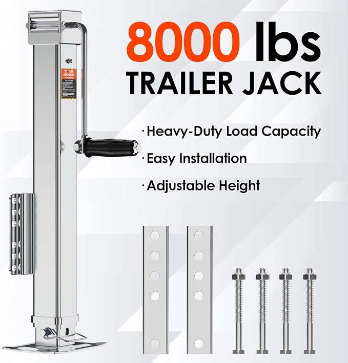 YOMILINK 8000 lbs Trailer Jack, Bolt-On, 28.6" Vertical Travel, Heavy Duty, Adjustable Drop Leg, for Utility Trailer, Yacht, Boat,Silver