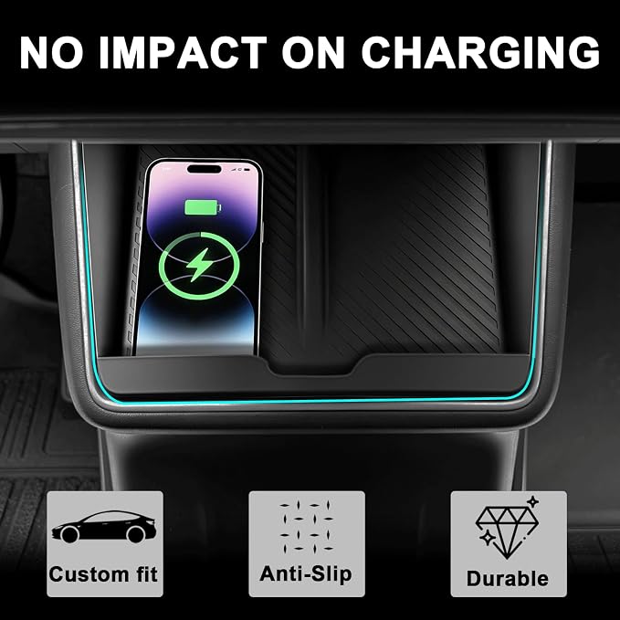 BestEvMod 4PCS Center Console Organizer Compatible with 2026 2025 Tesla Model Y Juniper | Standard Version | Accessories Armrest Storage Tray Cup Holder Wireless Charging Pad (Silicone Bottom Tray)