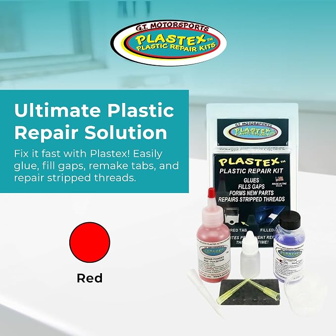 Plastex Plastic Repair Kits - Easily Glue, Repair or Remake Broken Plastic, Fiberglass, Wood & More! (Standard Red Kit)