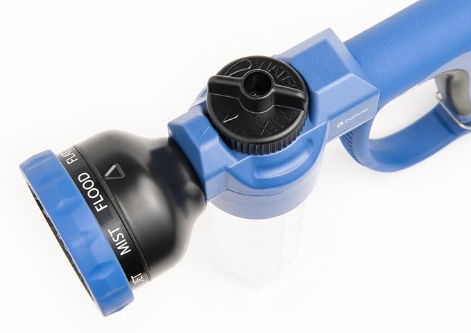 Corvid Adjustable Nozzle with Soap Dispenser, 8-Pattern Spray Hose Nozzle for Cleaning Cars, House, and Pets - Lightweight Plastic Design