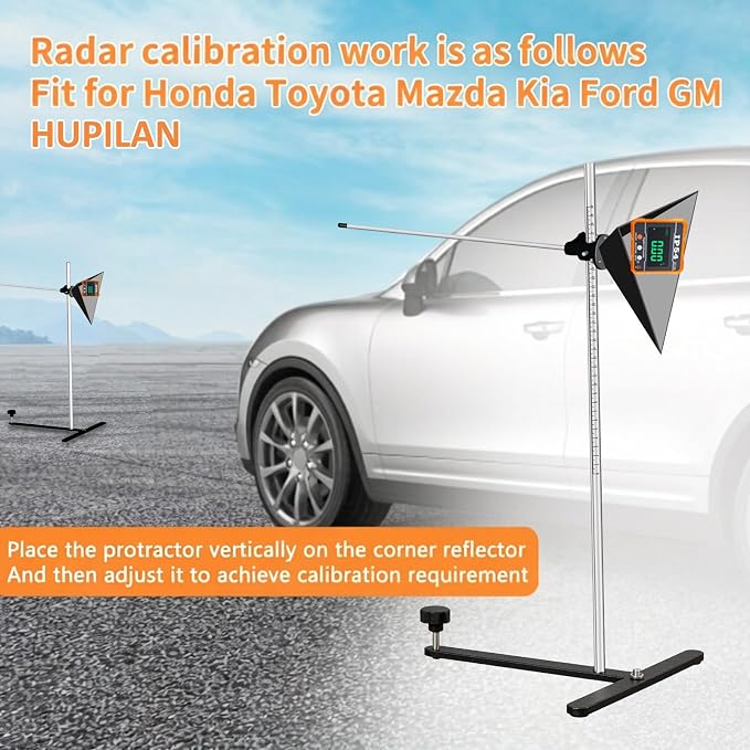 ADAS 5.7in Radar Corner Reflector Target with Stand & Digital Angle Finder | Stand with 0-30cm Scale ADAS Calibration Tool Compatible with Honda Toyota Mazda Kia Ford GM Hyundai Regular Size Vehicle Car