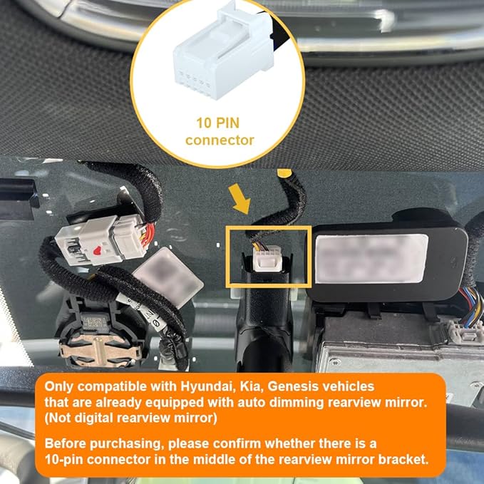 Dash Cam Power Adapter (10-Pin) for for Hyundai, Kia, Genesis, LED Display USB Power Source, Connects to Rearview Mirror, Fuse Protection, Easy to Install, 5V 12V Output, D3-014