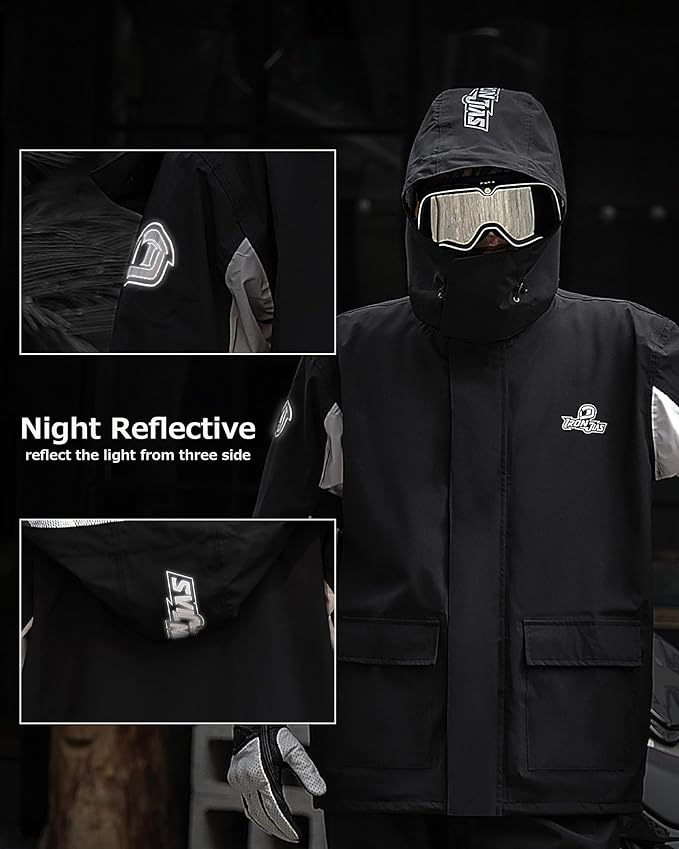 IRON JIA'S Rain Suit, Motorcycle Rain Gear for Men & Women, Waterproof Jacket and Pants, Breathable Reflective Raincoat for Farm Fishing Golf (Black XL)