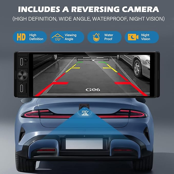 DINRGO Single Din Car Radio - Car Stereo with Wireless Apple Carplay Android Auto, 6.9" Touchscreen Radio with Bluetooth 5.2 Support Mirror Link, RC，GPS, FM, USB & Type-C Fast Charging, EQ, SWC，MIC