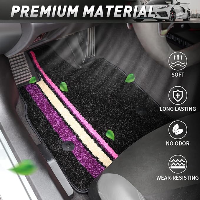 Black Floor Mats Protectors Floor Liners Compatible with for Corvette C8 Coupe 2020-2026 Accessories All Weather Anti-Scratch Wear-Resistant Floor Protection Carpet Foot Pad