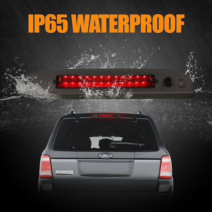 Third 3rd Brake Light LED for 2002-2010 Ford Explorer, 2008-2012 Ford Escape High Mount Rear Brake Lights Assembly, Waterproof Center Cab Lamp Stop Light (Black)