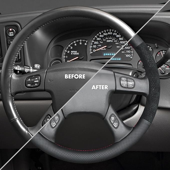 MEWANT Steering Wheel Cover for Chevy Silverado 1500/2500/3500 2003-2006 / Silverado 1500 2500HD 3500 Classic 2007 / Trailblazer 2002-2009 Hand-Stitched Steering Wheel Wrap