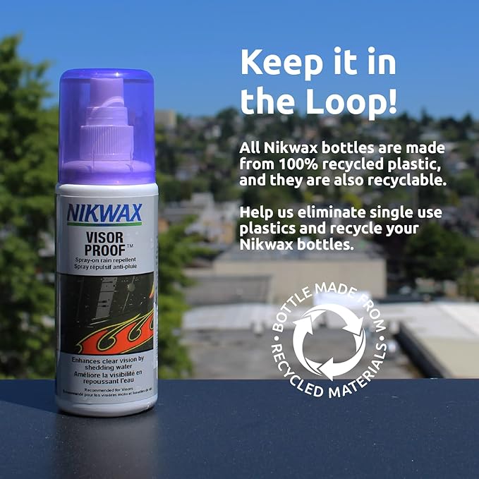 Nikwax Visor Proof Spray-On Waterproofing, Adds Water Repellency and Enhances Clear Vision on Motorcycle Visors and Ski Goggles